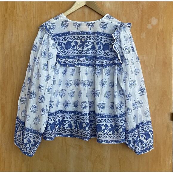 Alicia Bell Blue White Printed Lightweight Cotton Long Sleeve Top Size Medium - Picture 4 of 4
